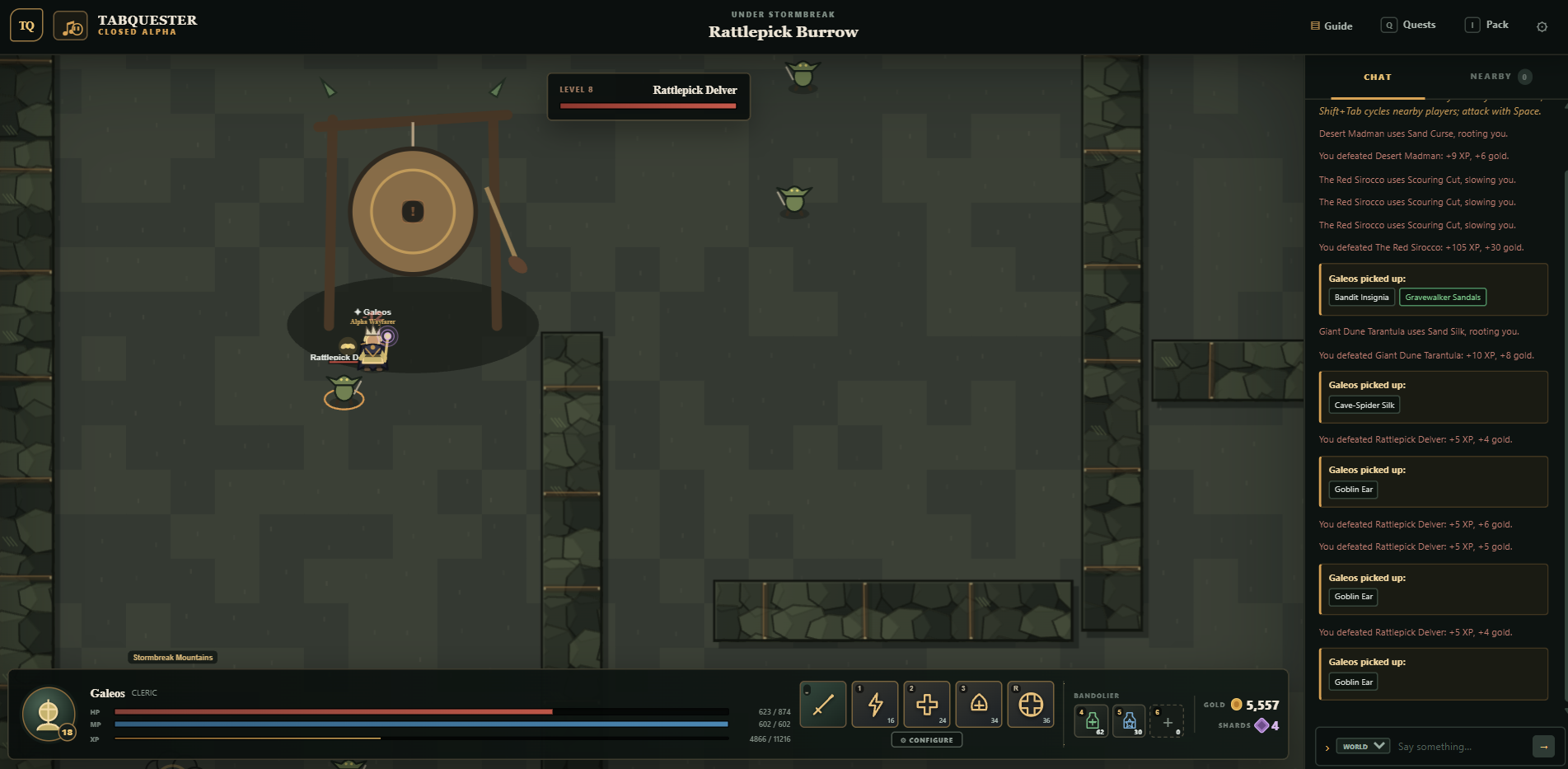 Current TabQuester desktop gameplay in Rattlepick Burrow.